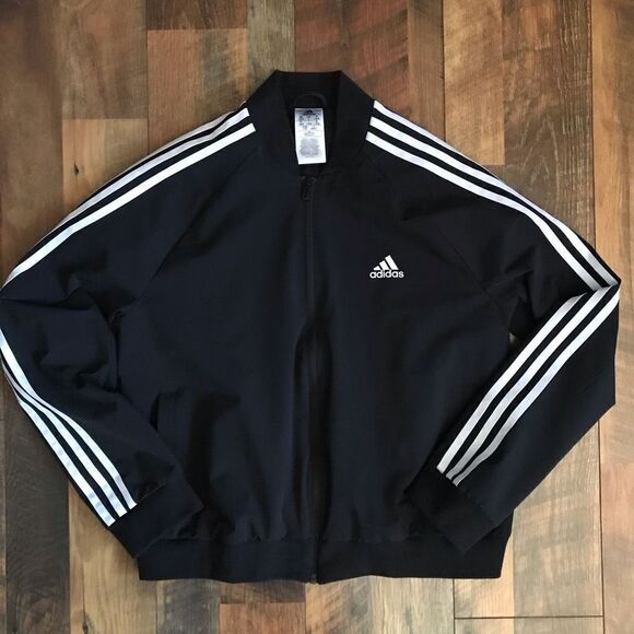 Adidas Jacket Size Large Black Athletic Workout three stripes Athleisure - Picture 3 of 4